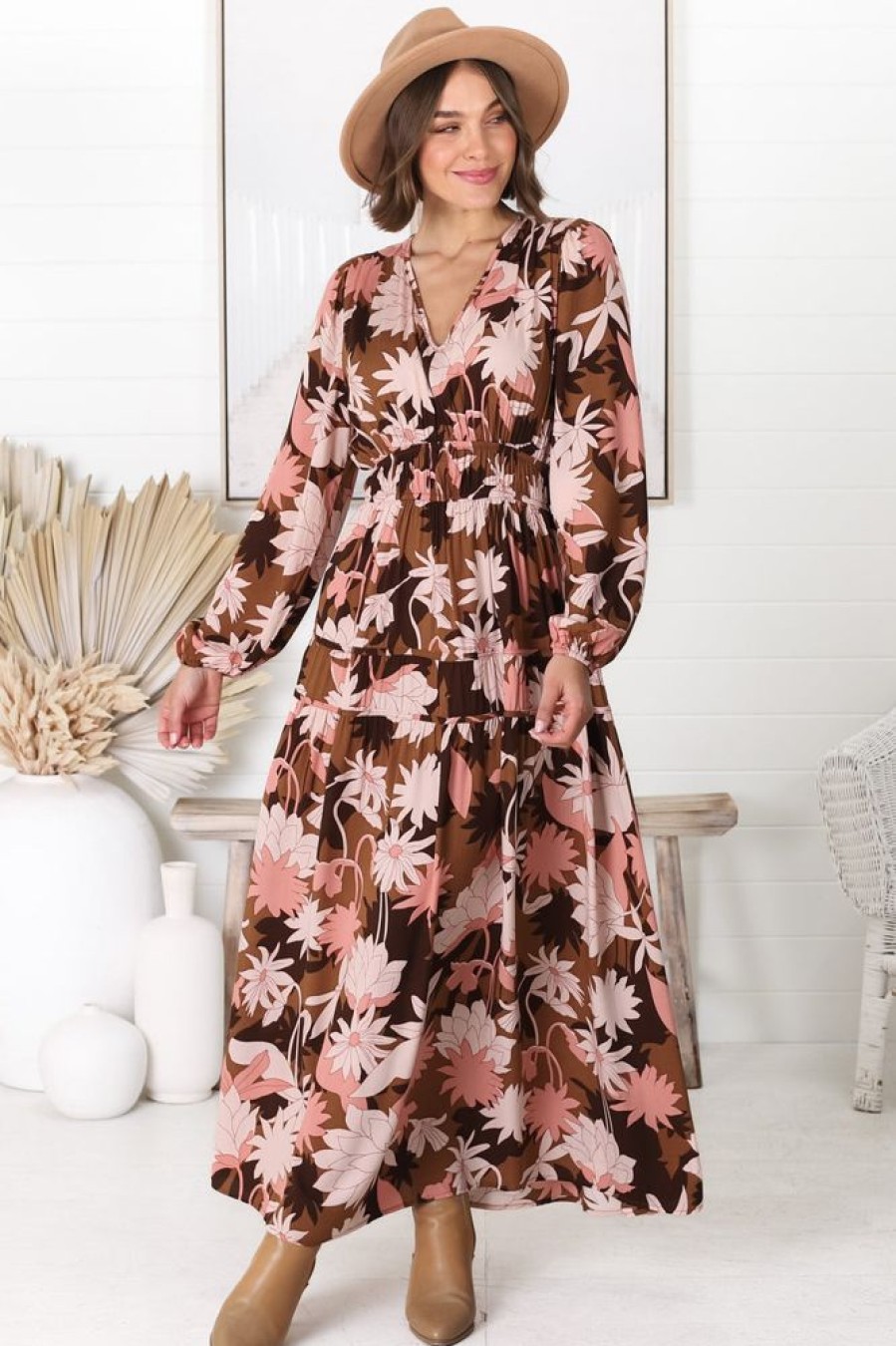 Dresses Salty Crush | Elza Maxi Dress - A Line Dress With Bell Sleeves In Our Ruth Print