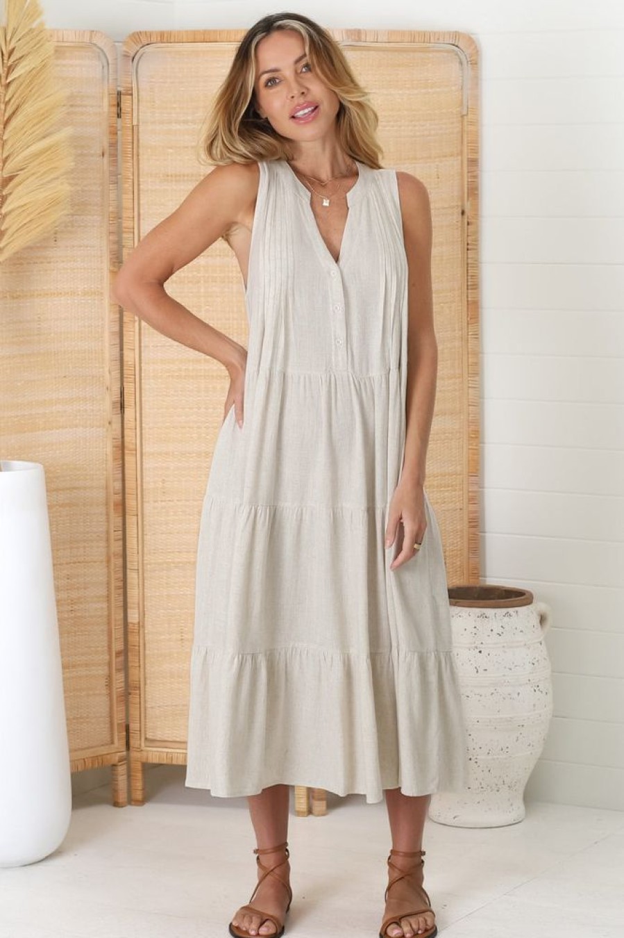 Dresses Salty Crush | Aurora Midi Dress - Oat