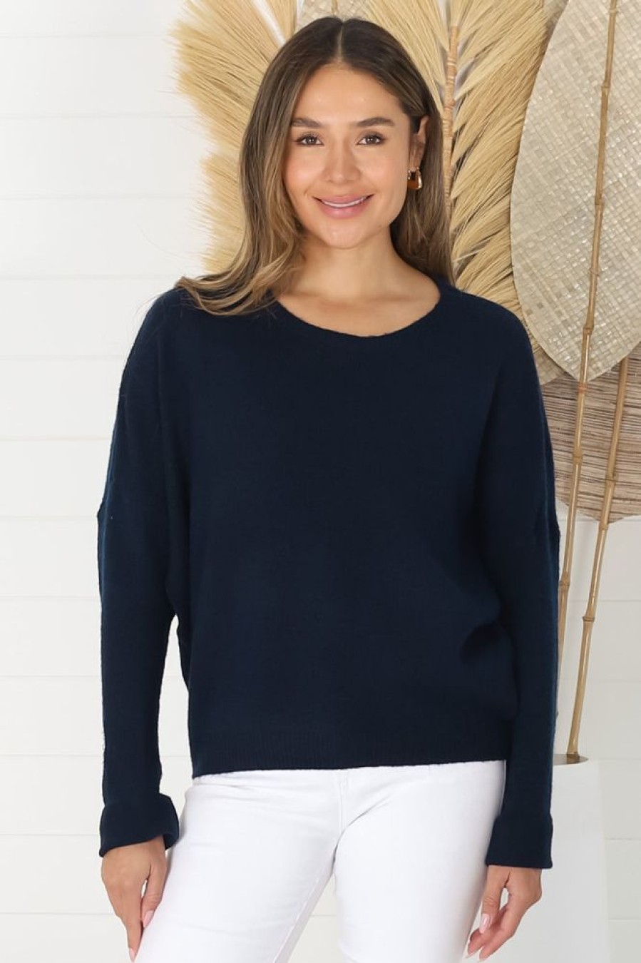 Tops Salty Crush | Joanne Knit Top - Navy