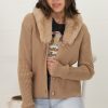 Jackets/Knitwear Salty Crush | Braiden Cardigan - Detachable Faux Fur Collar Ribbed Cardigan In Camel