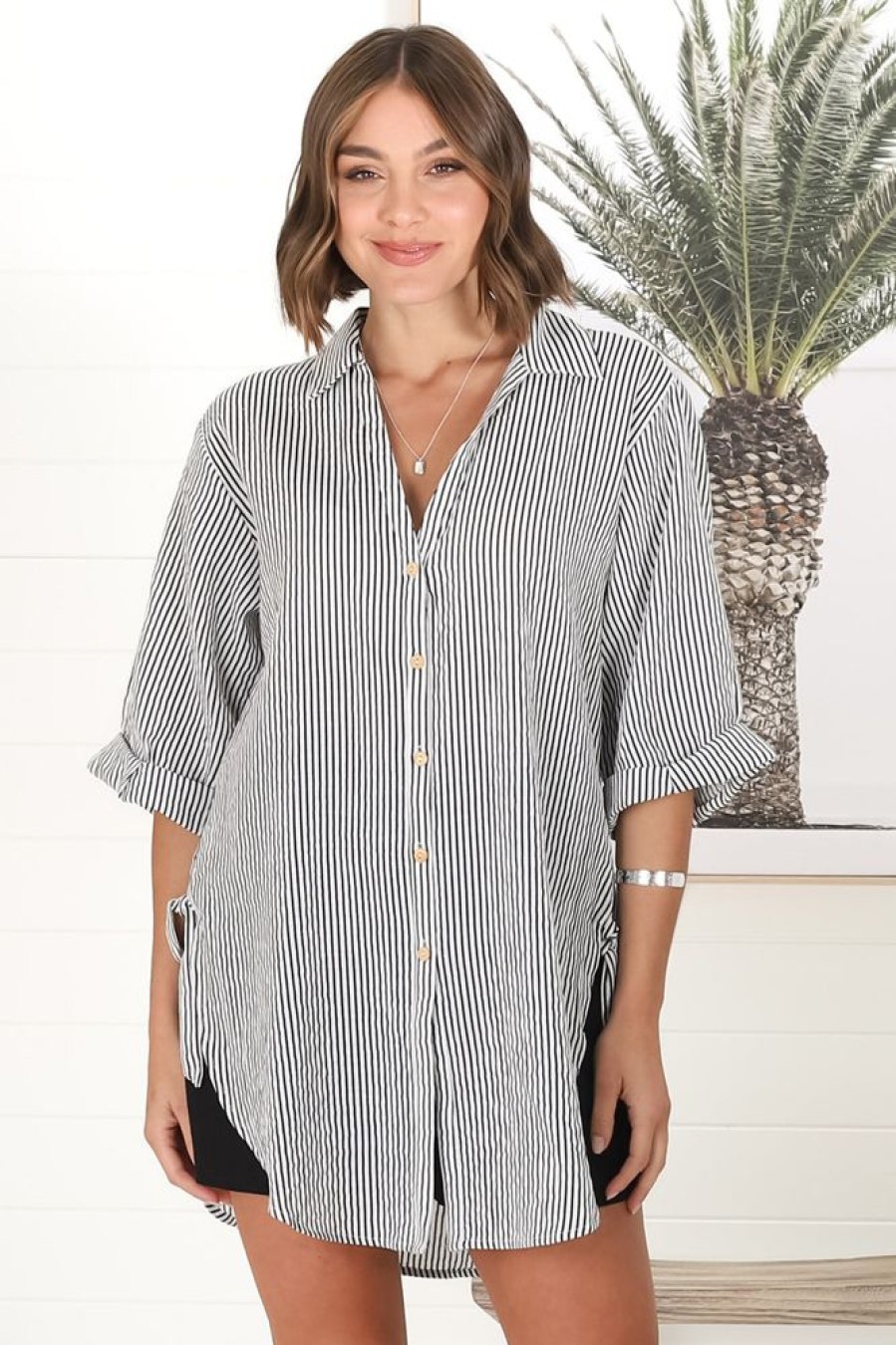 Tops Salty Crush | Beachly Stripe Shirt - Black