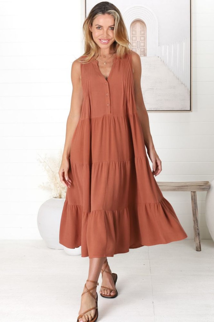 Dresses Salty Crush | Aurora Midi Dress - Rust