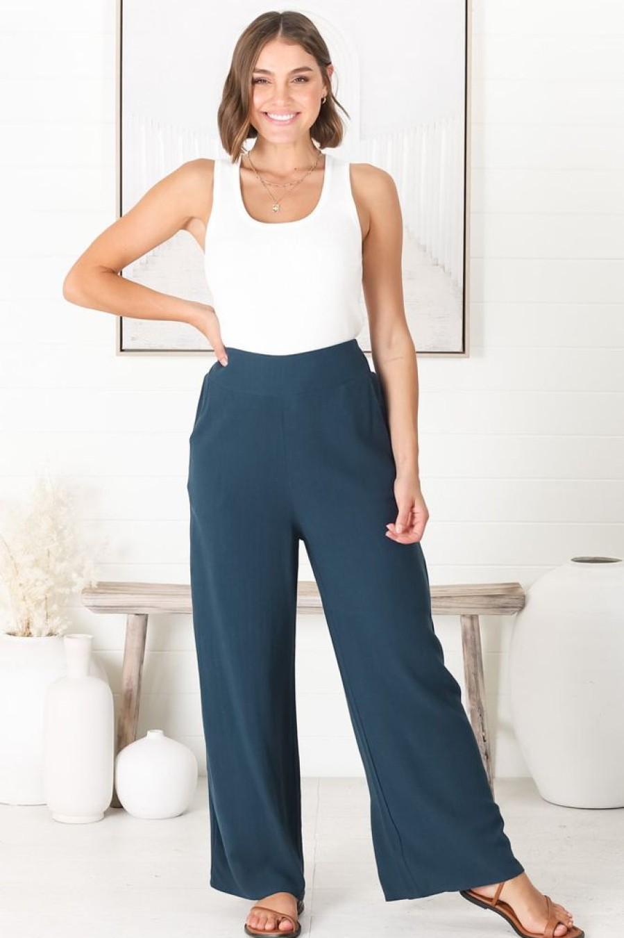 Bottoms Salty Crush | Mavie Linen Pants - Navy