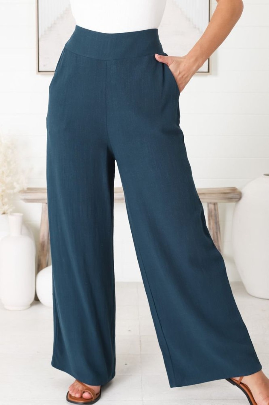 Bottoms Salty Crush | Mavie Linen Pants - Navy