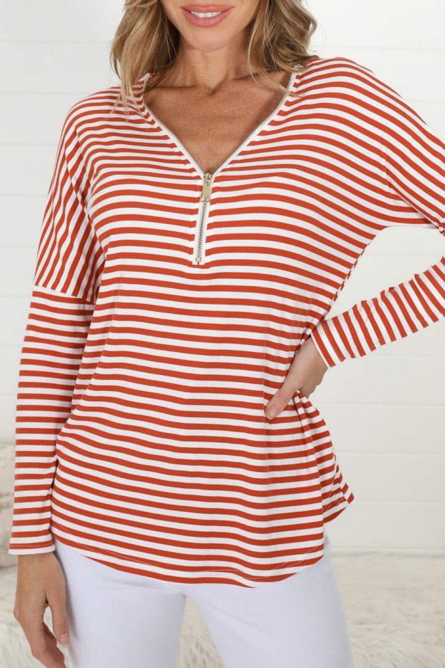 Tops Salty Crush | Cecile Stripe Top - Saffron