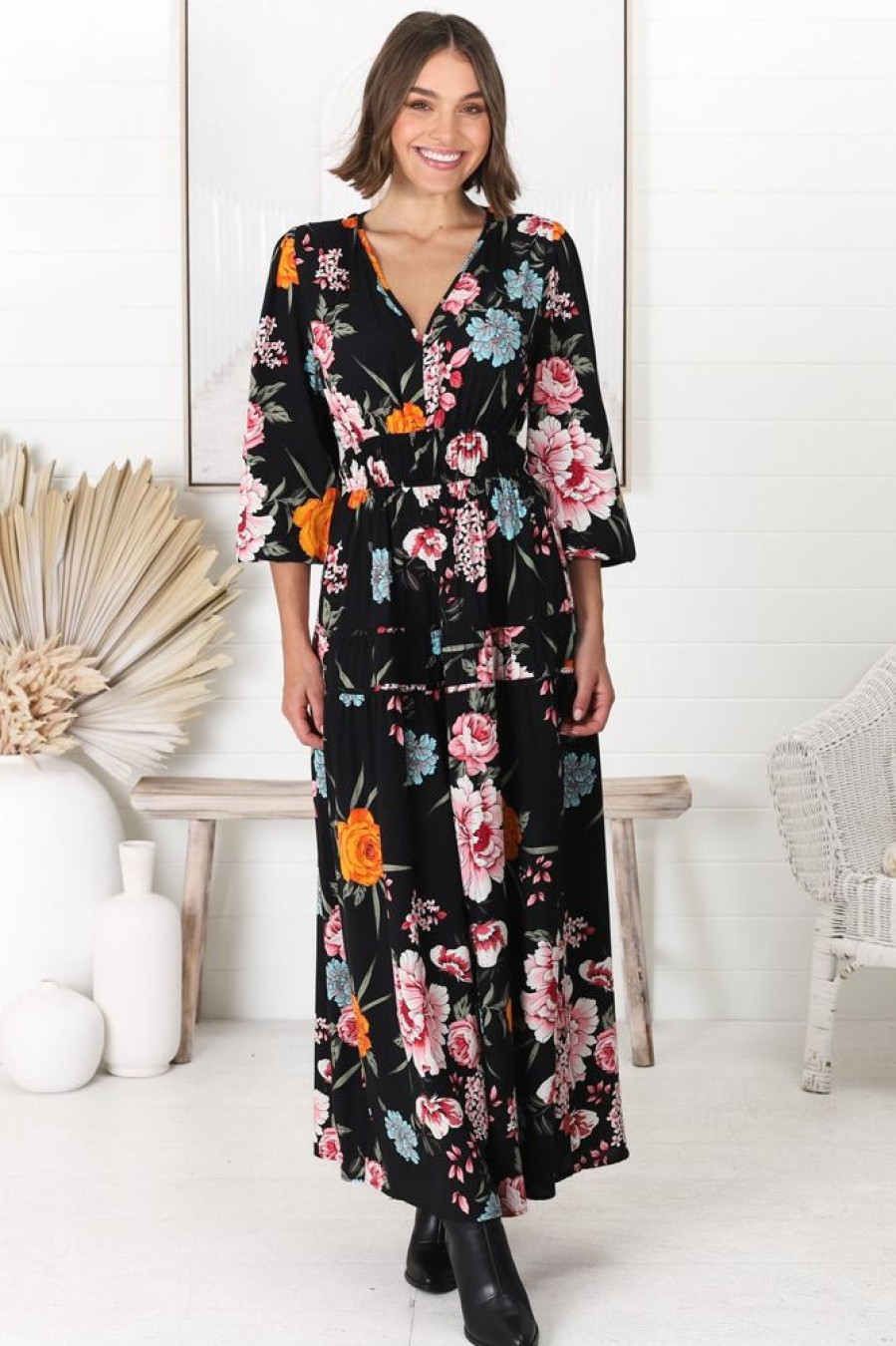 Dresses Salty Crush | Elza Maxi Dress - A Line Dress With Balloon Sleeves In Our Lena Print