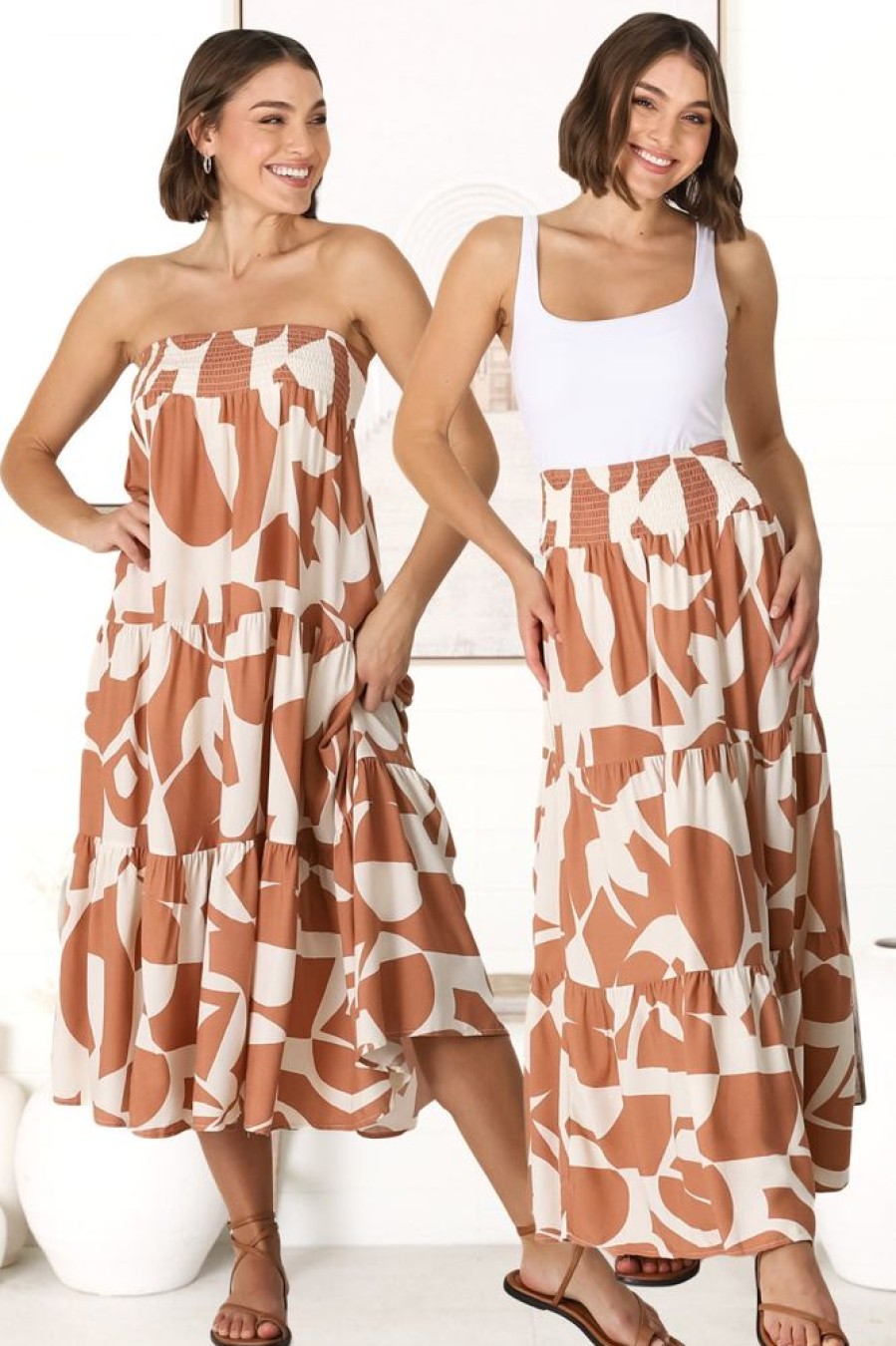 Bottoms Salty Crush | Azira Maxi Skirt/Midi Dress - Rust