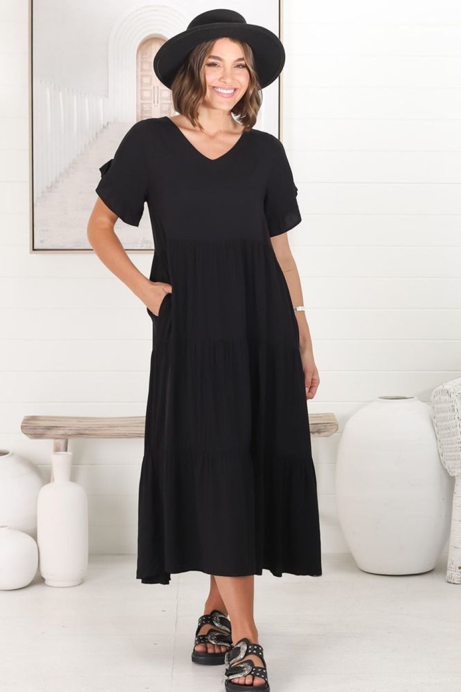 Dresses Salty Crush | Ame Midi Dress - Black