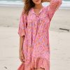 Jaase JAASE | Jaase - French Mini Dress: Yoke Neckline Dress With Matching Belt In Rosewater Print
