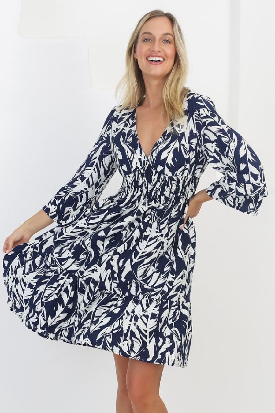 Dresses Salty Crush | Sami Mini Dress - Tiered Dress With Flute Sleeves In Siani Blue