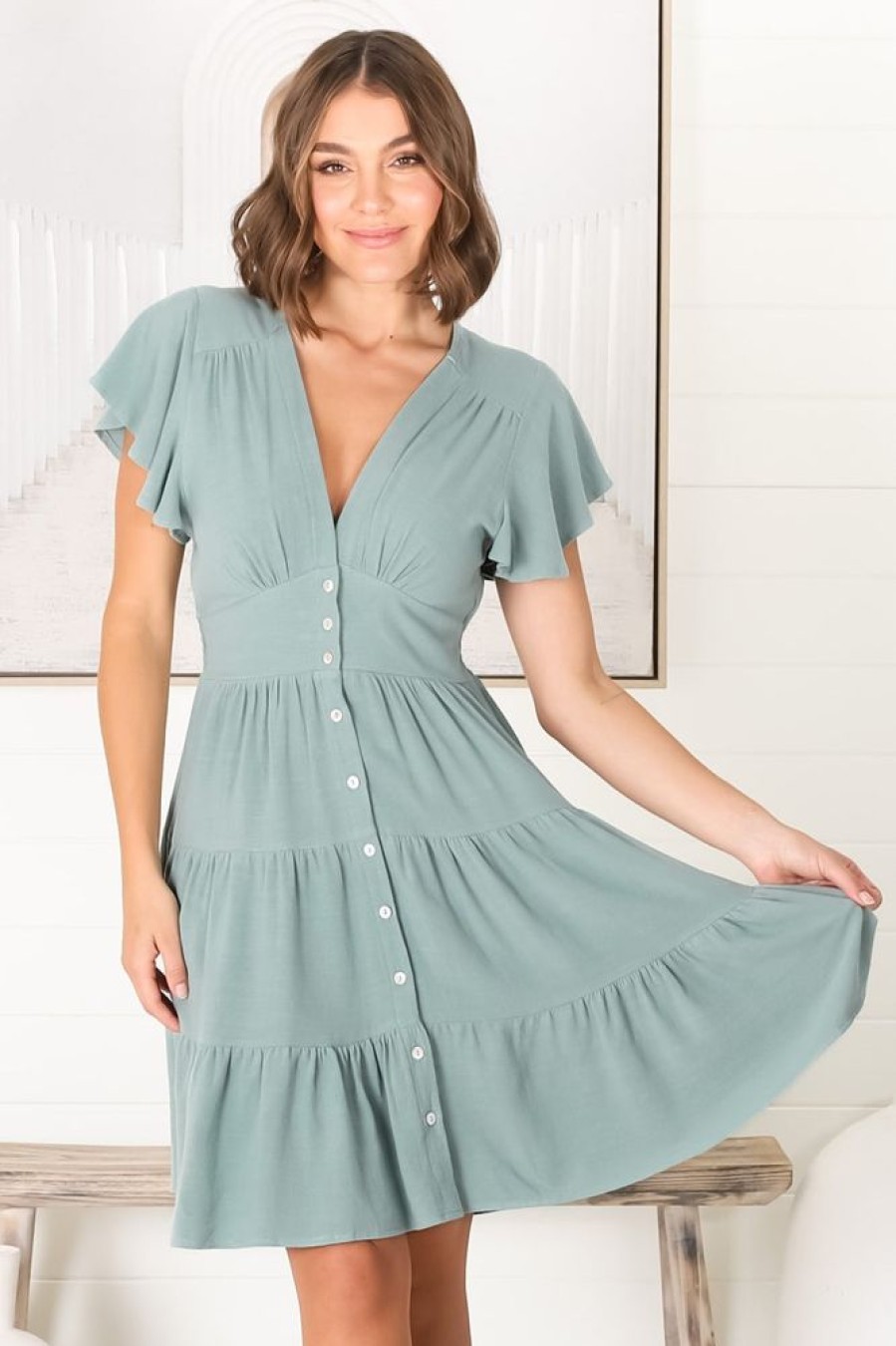 Dresses Salty Crush | Amy Mini Dress - Sage
