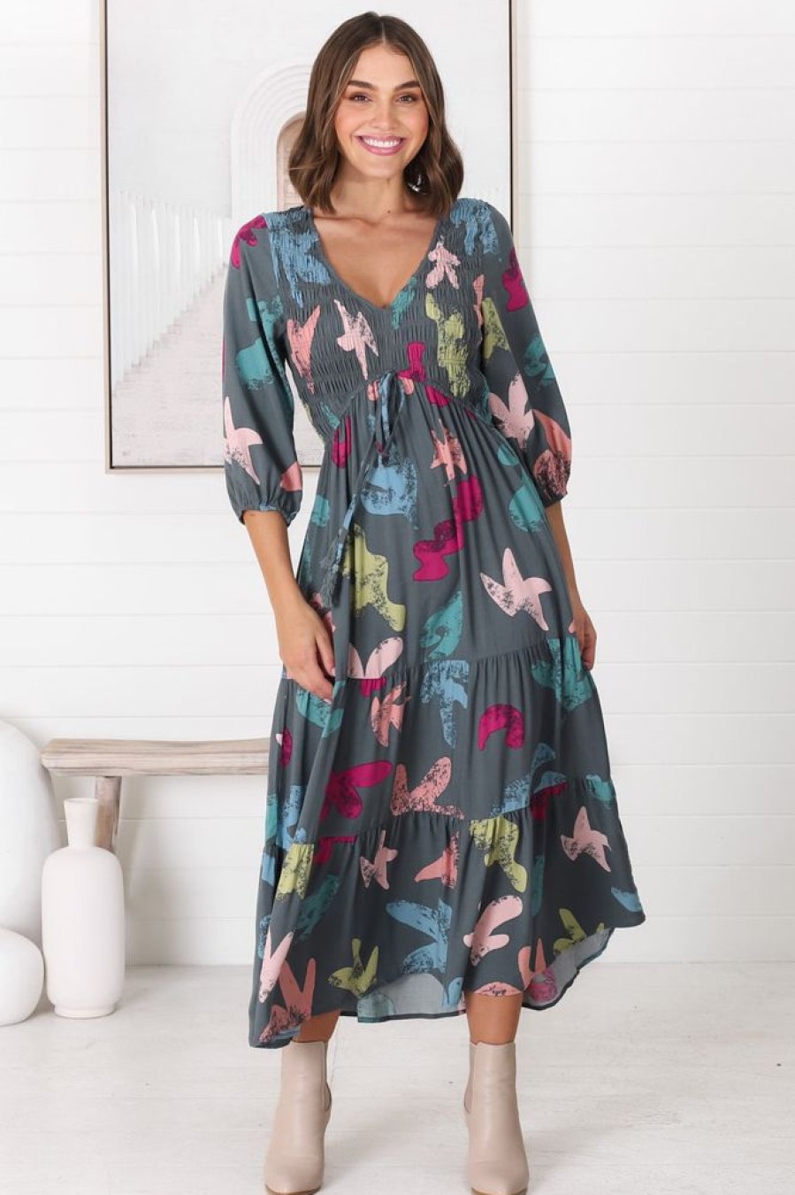 Dresses Salty Crush | Jaden Midi Dress - Amrin Grey