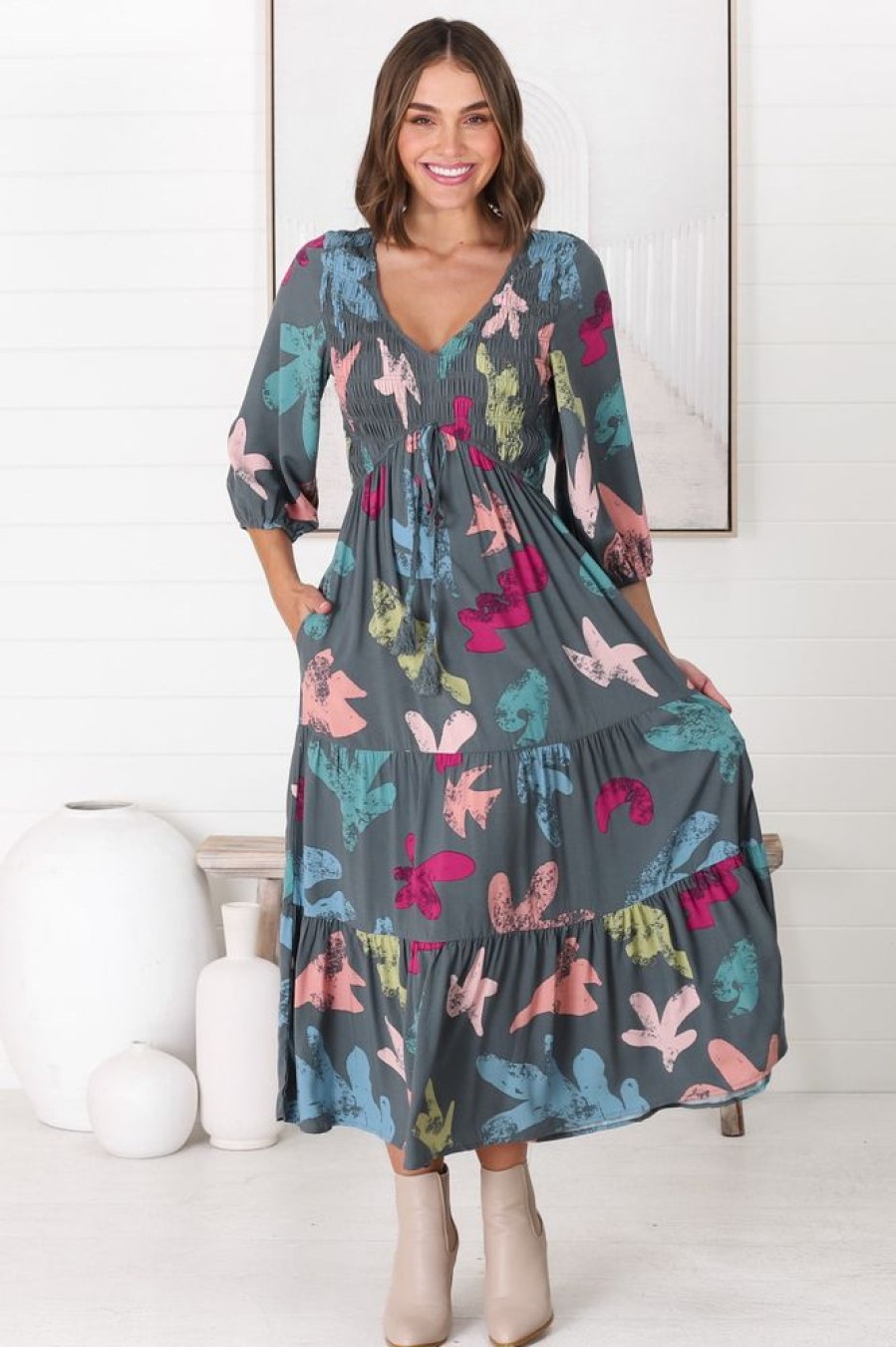 Dresses Salty Crush | Jaden Midi Dress - Amrin Grey
