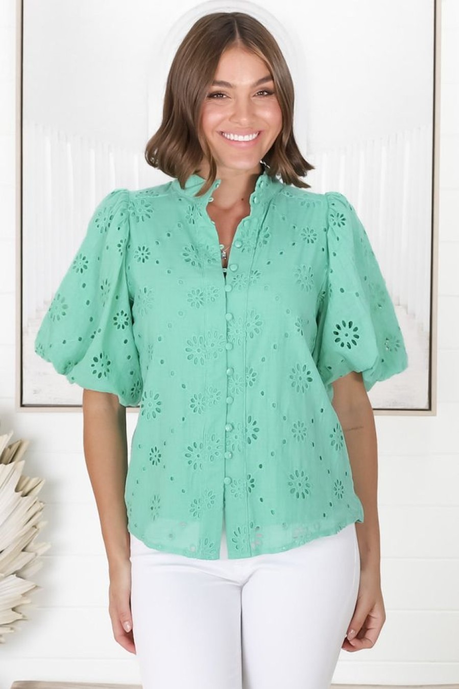 Tops Salty Crush | Fellina Blouse - Mint