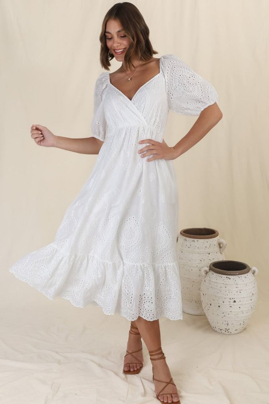 Dresses Salty Crush | Carmella Midi Dress - White