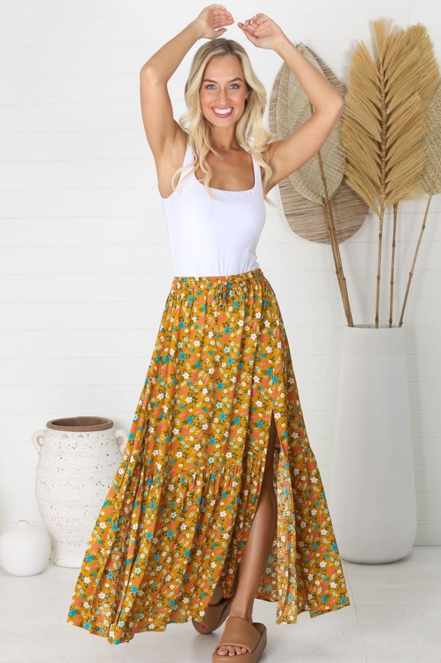 Bottoms Salty Crush | Hellen - Monique Maxi Skirt - Yellow