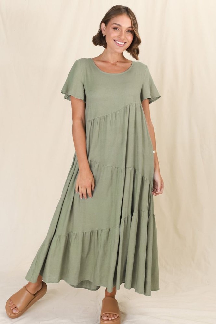 Dresses Salty Crush | Allegra Midi Dress - Khaki