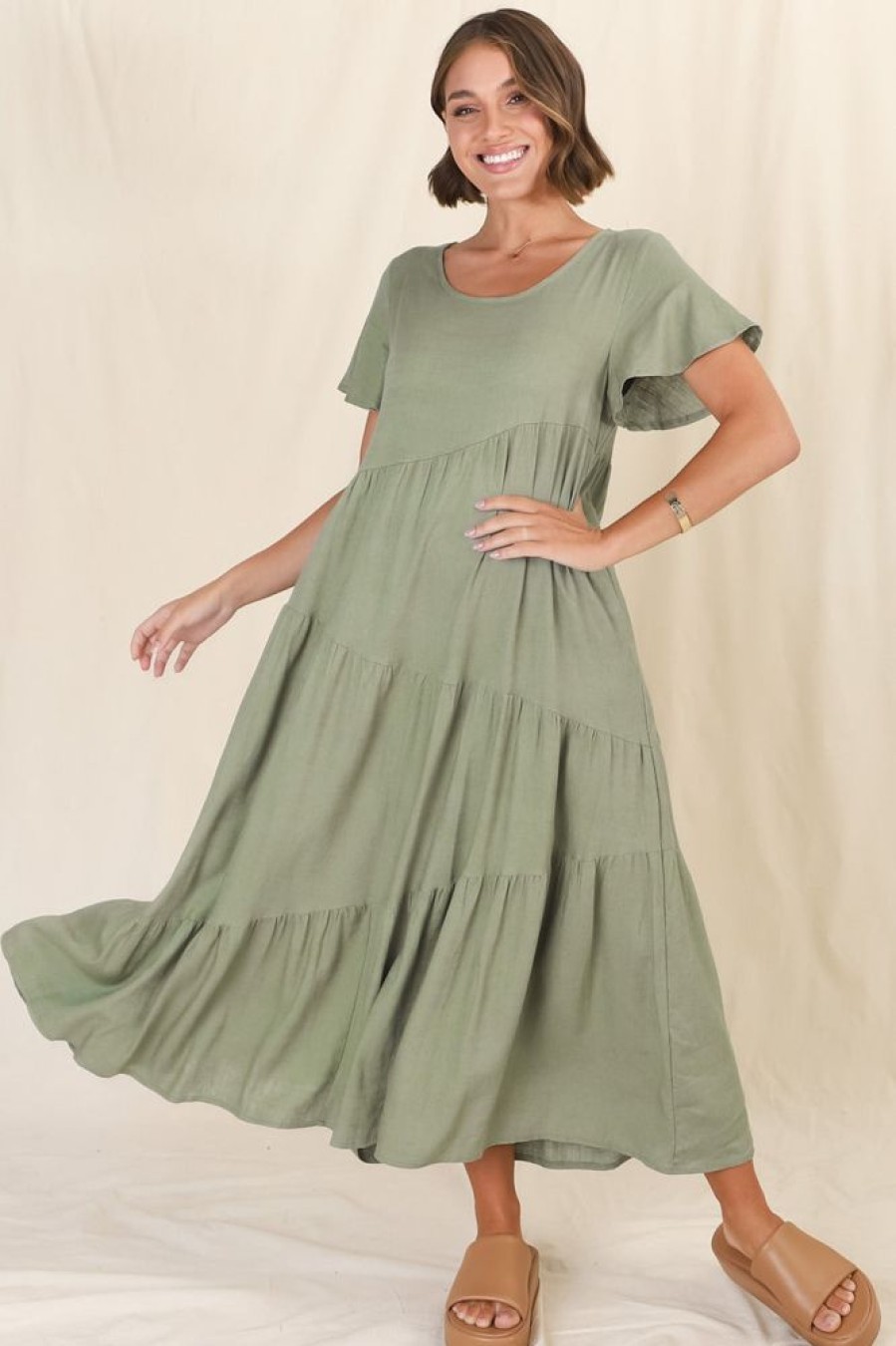 Dresses Salty Crush | Allegra Midi Dress - Khaki