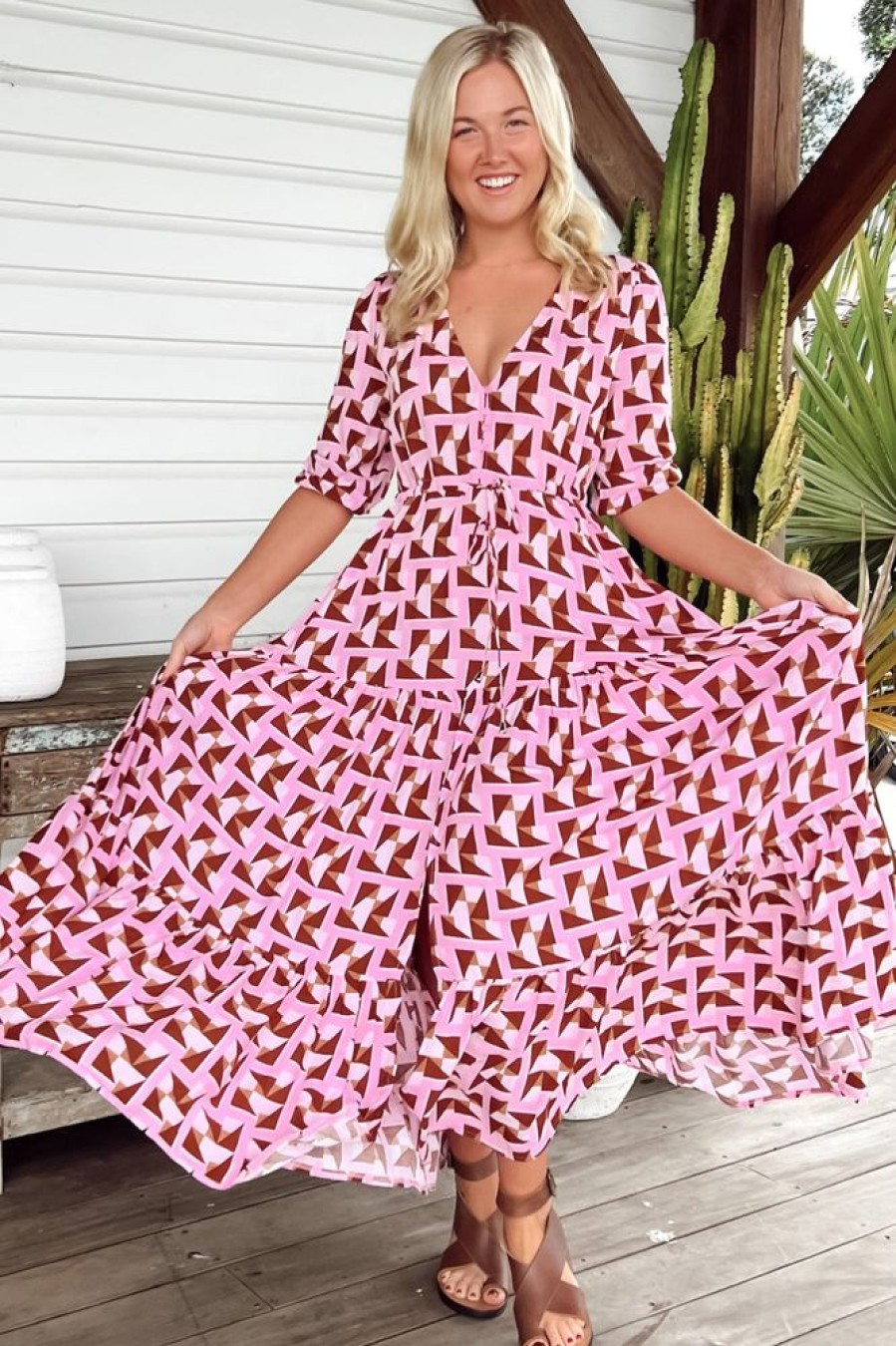 Dresses JAASE | Jaase - Tessa Maxi Dress: A Line Pull Tie Waist Dress In Euphoria Print