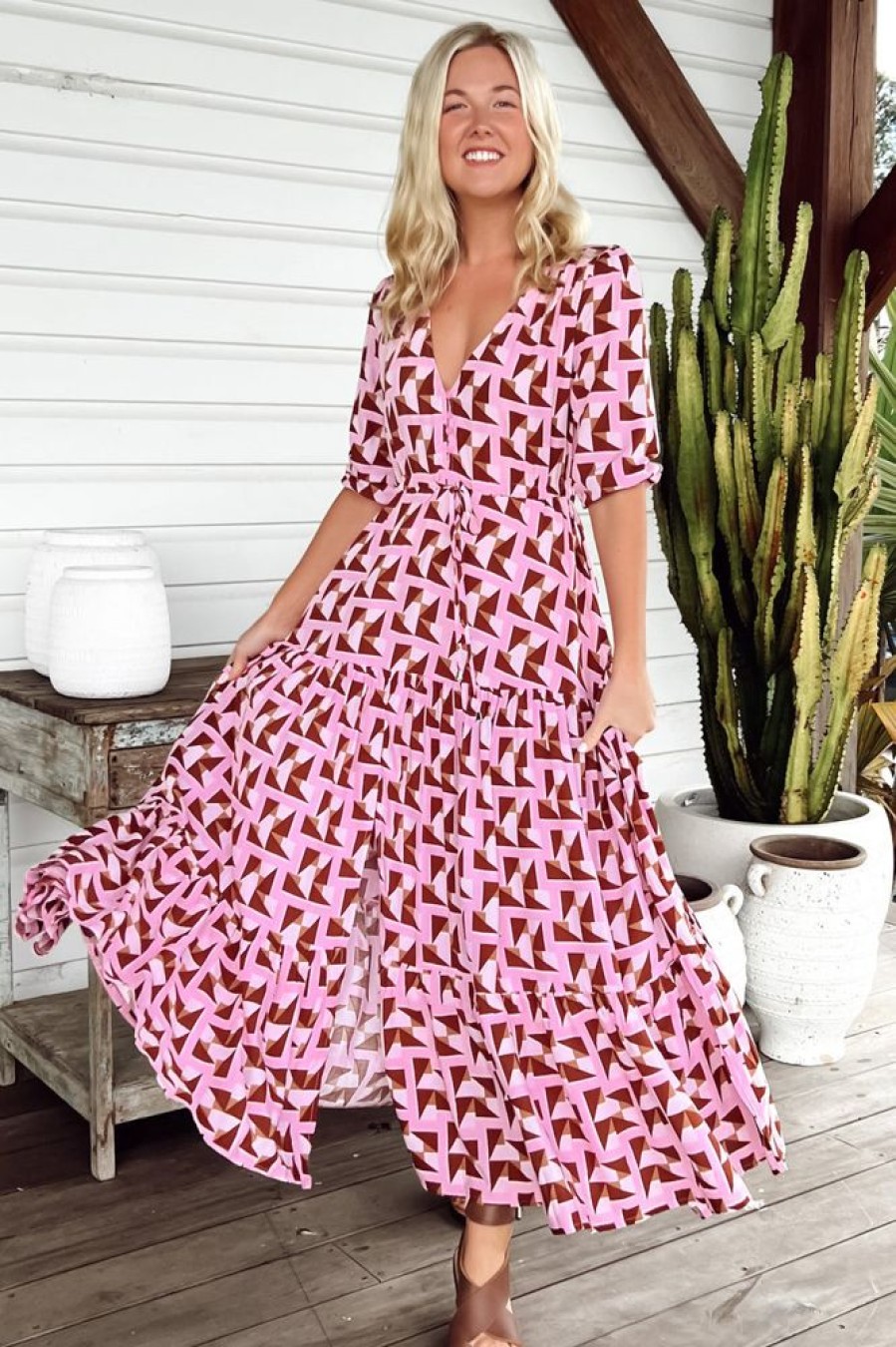 Dresses JAASE | Jaase - Tessa Maxi Dress: A Line Pull Tie Waist Dress In Euphoria Print