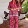 Bottoms jaase | Jaase - Cici Pants: Mid Rise Relaxed Wide Leg Pant In Ruby Rogue Print