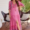 Jaase JAASE | Jaase - Tessa Maxi Dress: A Line Pull Tie Waist Dress In Raspberry Romance Print