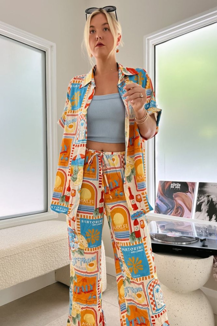 Jaase jaase | Jaase - Cici Pants: Mid Rise Relaxed Wide Leg Pant In Sun Lounger Print