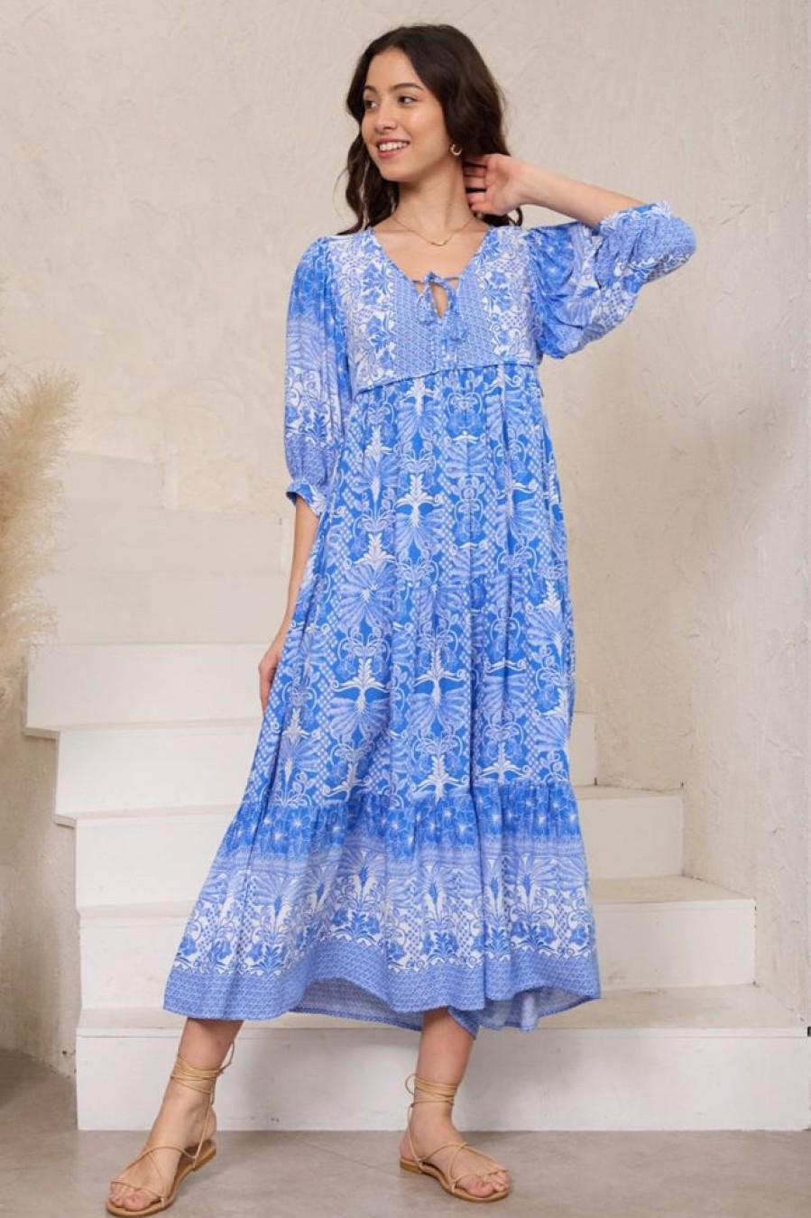Dresses Salty Crush | Gloria Maxi Dress: Tiered Smock Dress In Melina Print