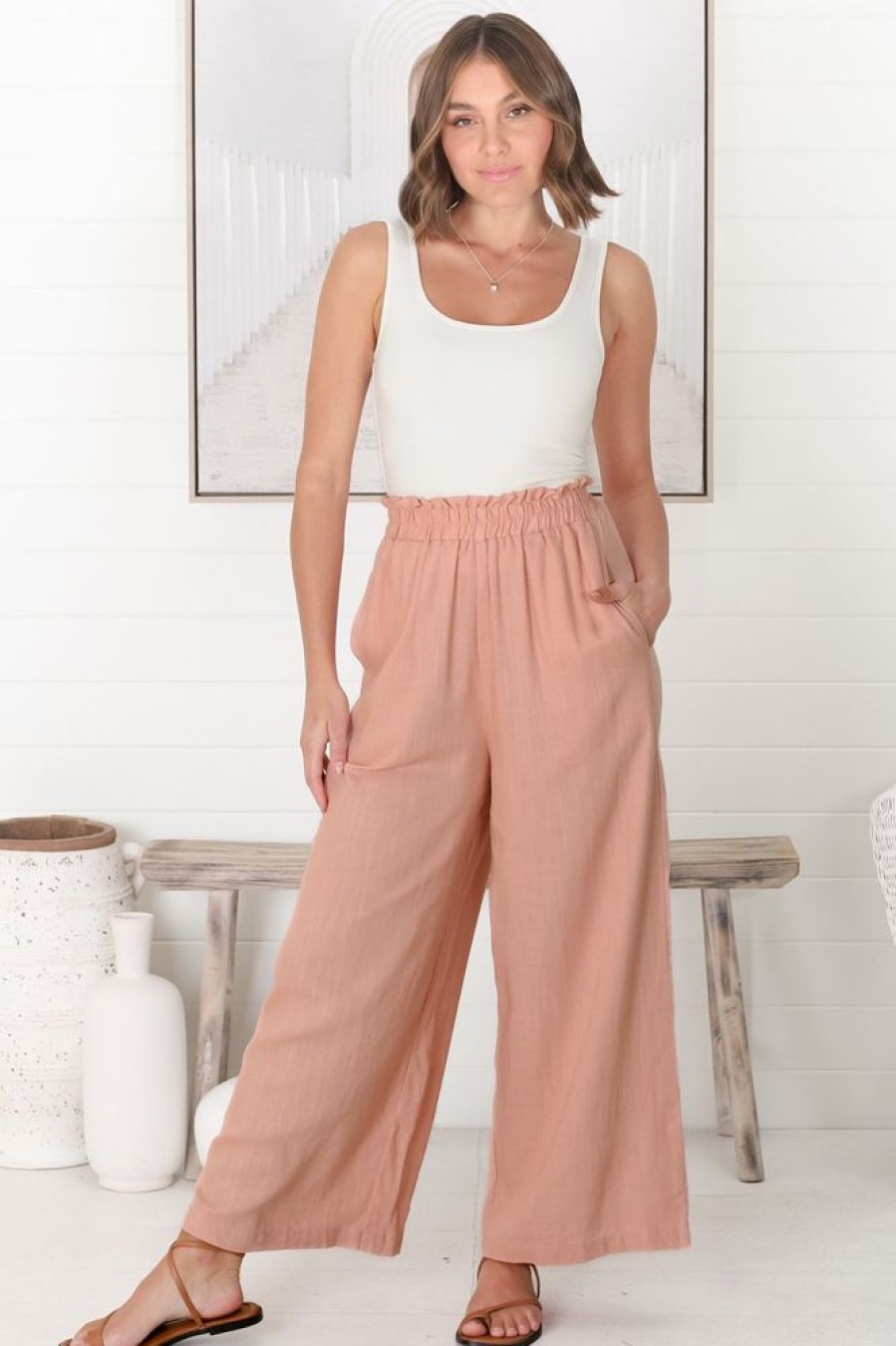 Bottoms Salty Crush | Crawley Linen Pants - Blush
