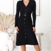 Dresses Salty Crush | Mischa Midi Dress - Ribbed Button Down Knit Dress In Black