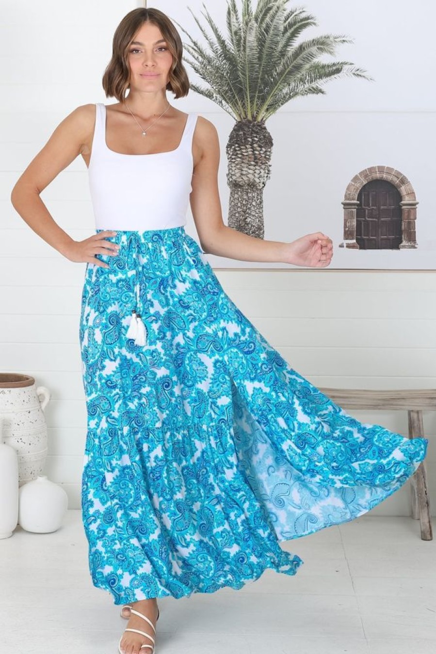 Bottoms Salty Crush | Hellen Maxi Skirt - Romelly Blue