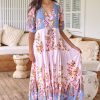 Jaase JAASE | Jaase - Tessa Maxi Dress: A Line Pull Tie Waist Dress In French Rose Print